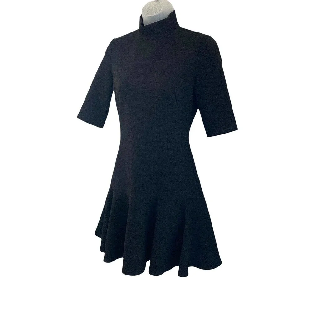 Black Halo Womens Size 2 Dress Mock Neck Black Ribbed Fit & Flare Drop Waist - Picture 9 of 10